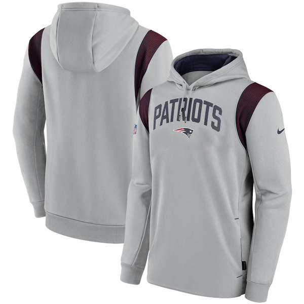 Men's New England Patriots Grey Sideline Stack Performance Pullover Hoodie 001